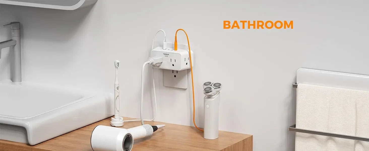 TESSAN Multi-Socket Wall Expander – 4 AC Outlets & 3 USB Ports  & 1 USB - C