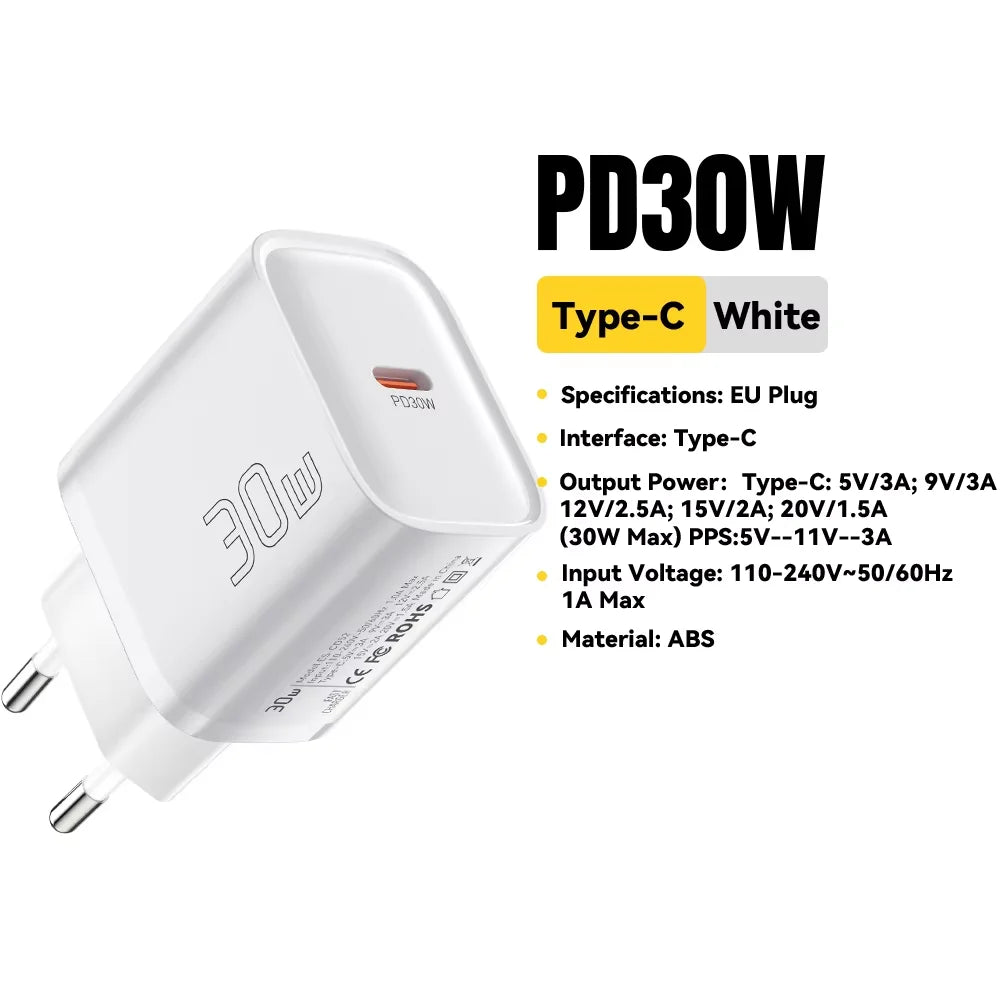 Essager 30W Type-C Charger PD 3.0 USB C Charger For iPhone 16 15 14 Pro Samsung Huawei  Xiaomi Tablet iPad Air Pro Phone Charger