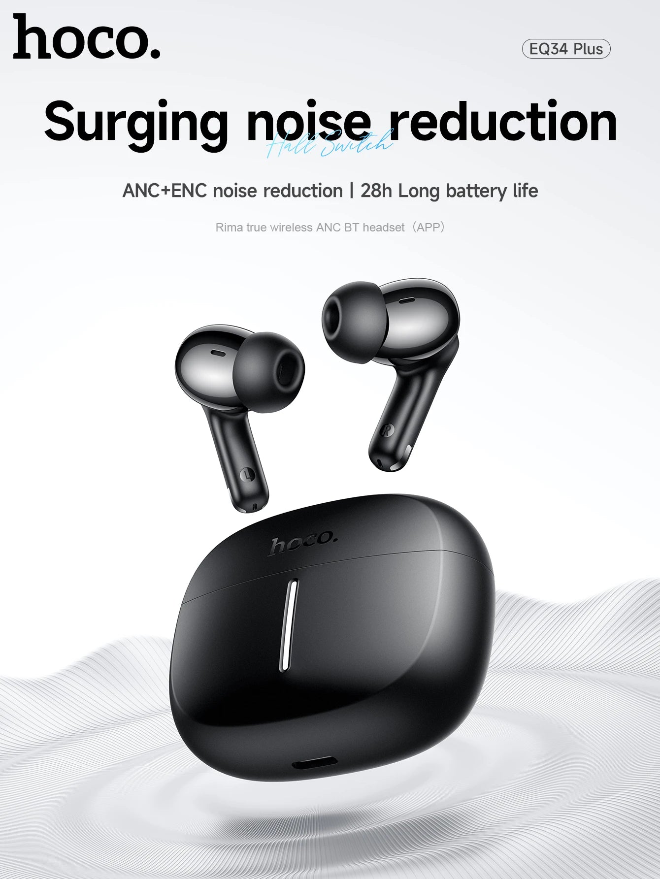 HOCO ANC Acitve Noise Reduction Wireless Bluetooth 5.4 Earbuds With App Control EQ Sound HiFi Sports Music Earbuds 28H Standby