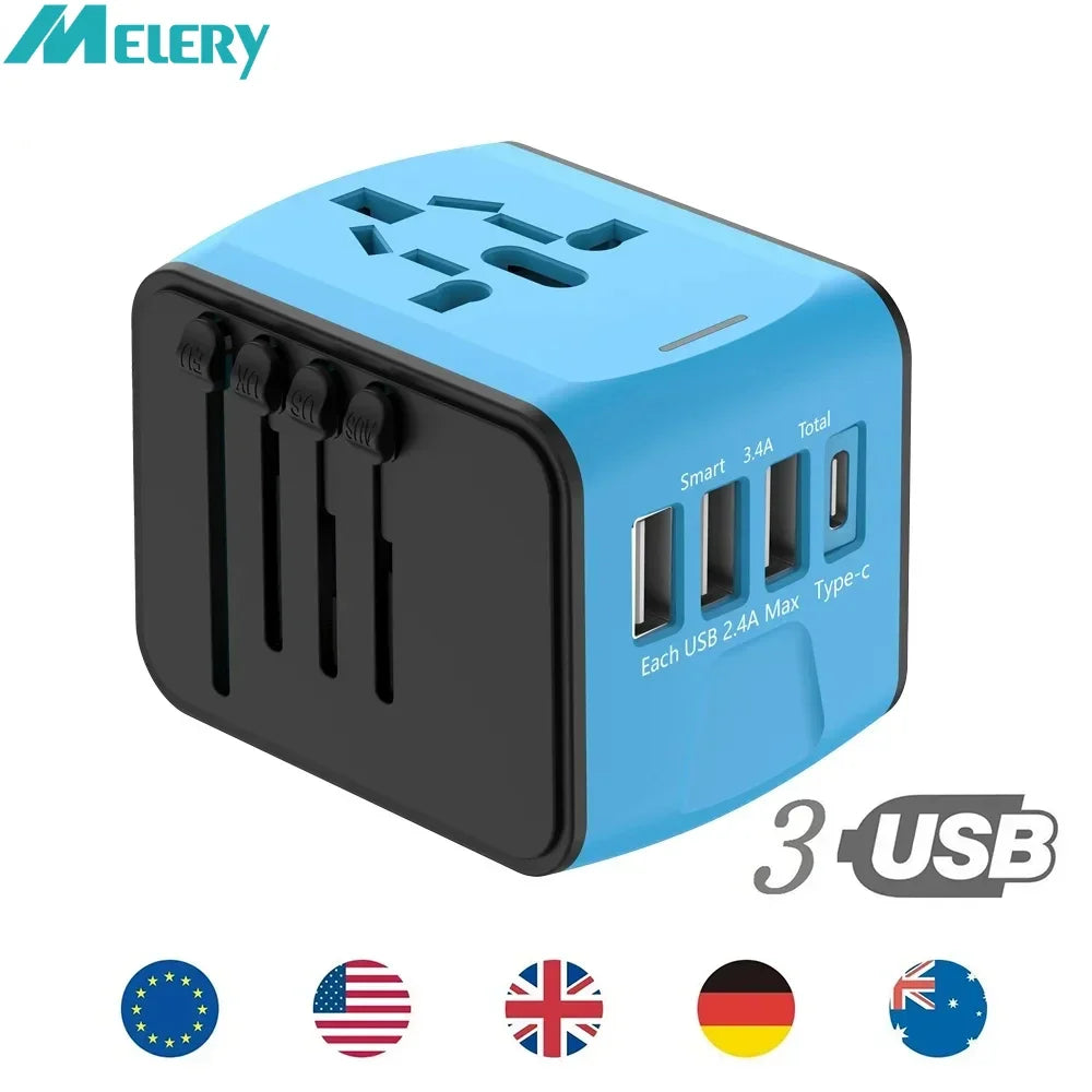 Melery Worldwide Travel Plug Adapter with USB & Type-C