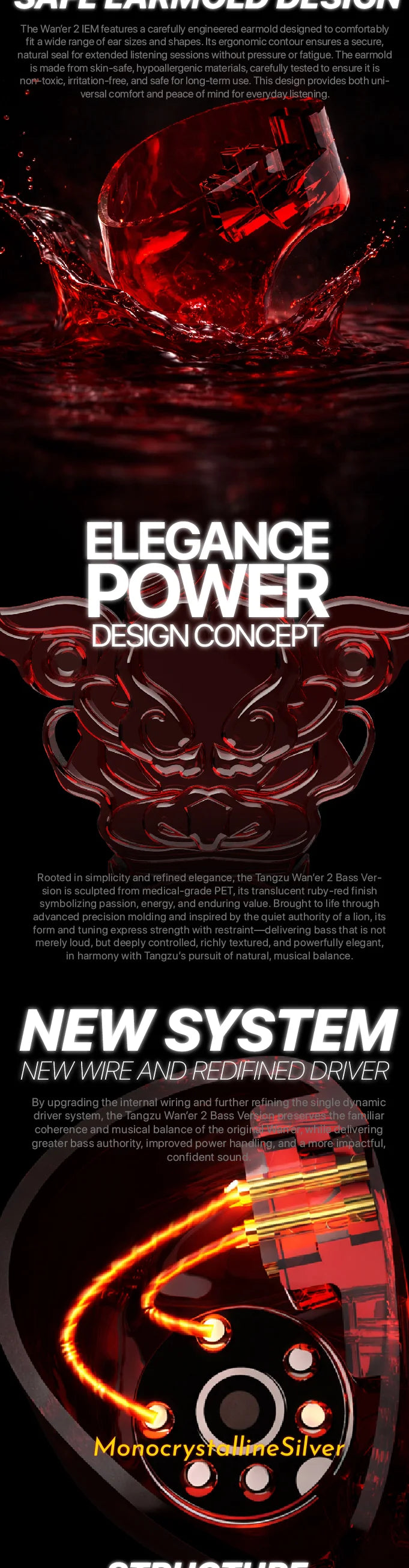 TANGZU WanerSG II Red Lion Single Dynamic Driver In-Ear Monitors with Ergonnmic & Safe Earmold Design