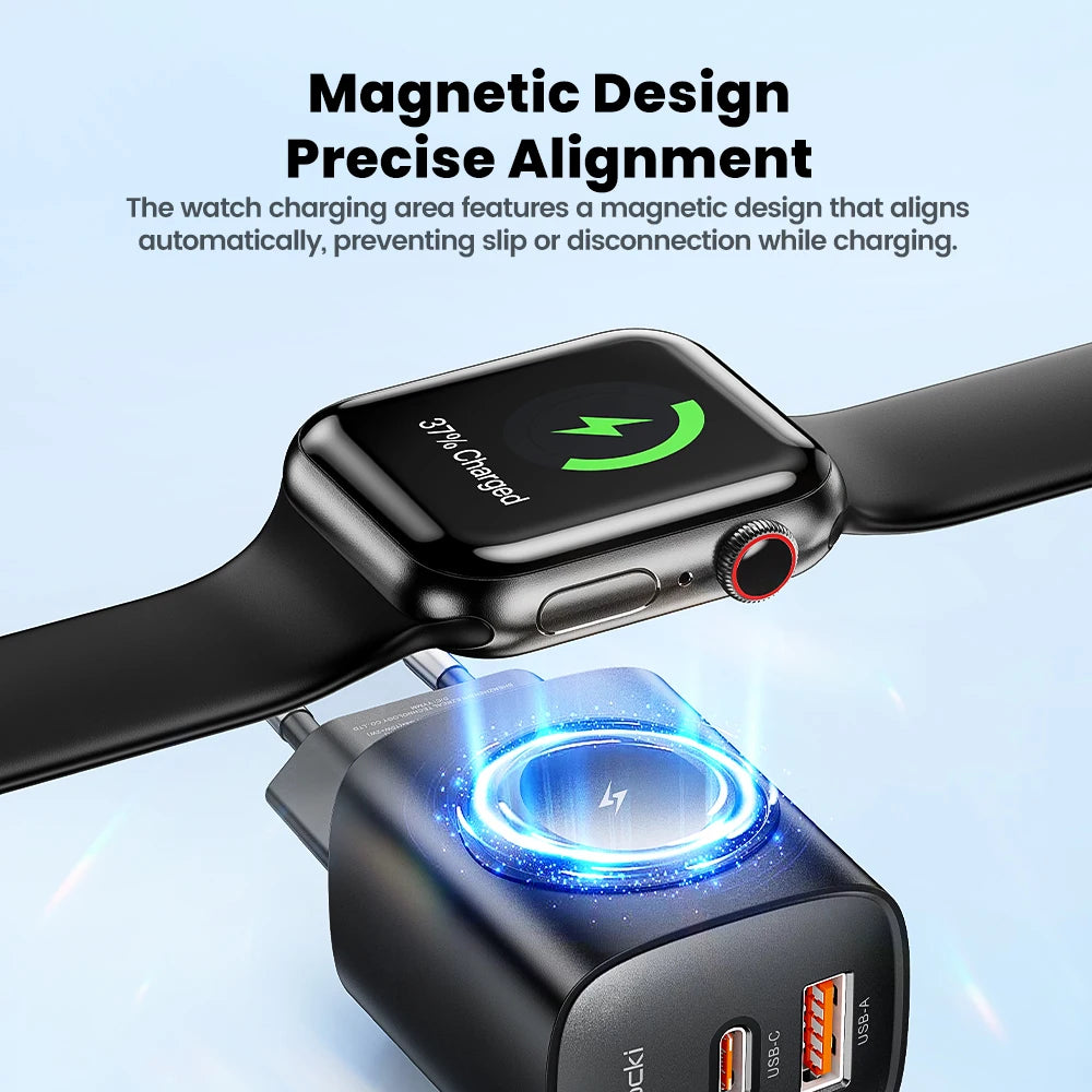 Toocki 3-in-1 GaN Charger – Fast USB-C & Wireless Charging for Phones & Watch