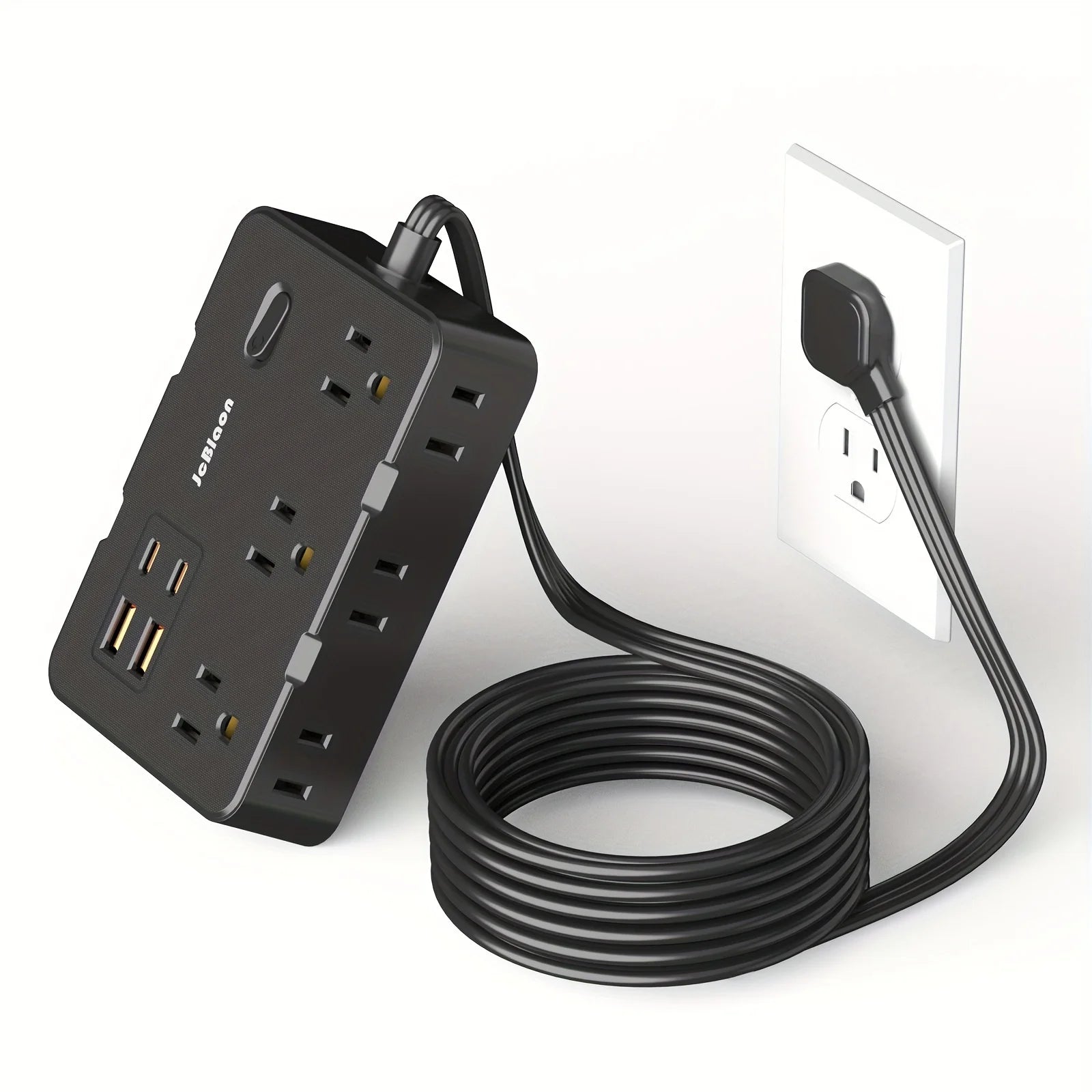 Power Strip Adapter – 6 AC Outlets & 4 USB Ports(2 USB - C) with 5ft Flat Cord