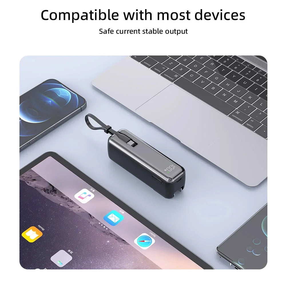 5000mAh Mini Power Bank – 20W Fast Charging with Cable