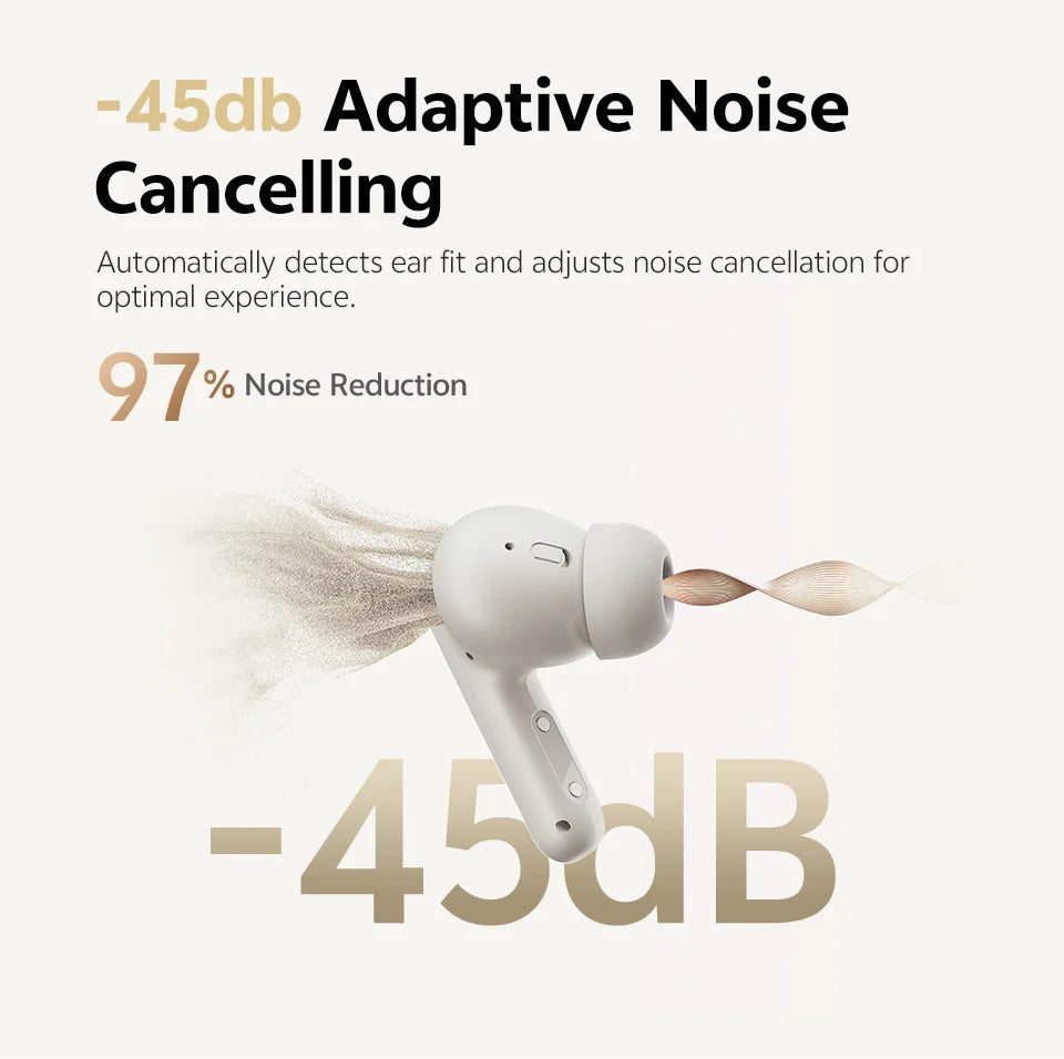QCY Buds ANC -45dB Adaptive Noise Cancelling Wireless Bluetooth 5.4 Earbuds 6 Mics Clear Call 10mm Dynamic Driver Earphone 25Hrs