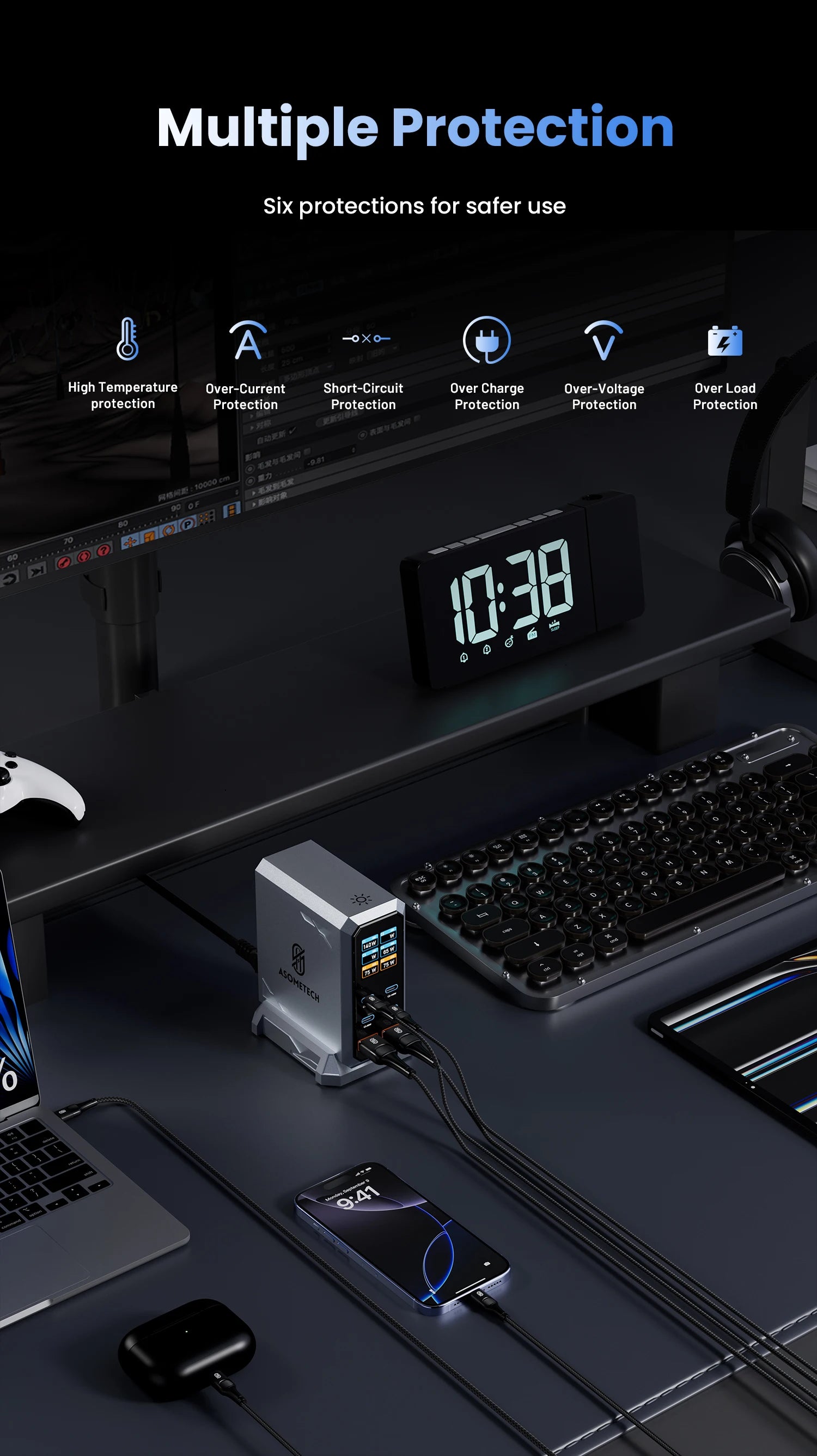240W GaN USB-C Charger – 6-Port PD3.1 Fast Charging