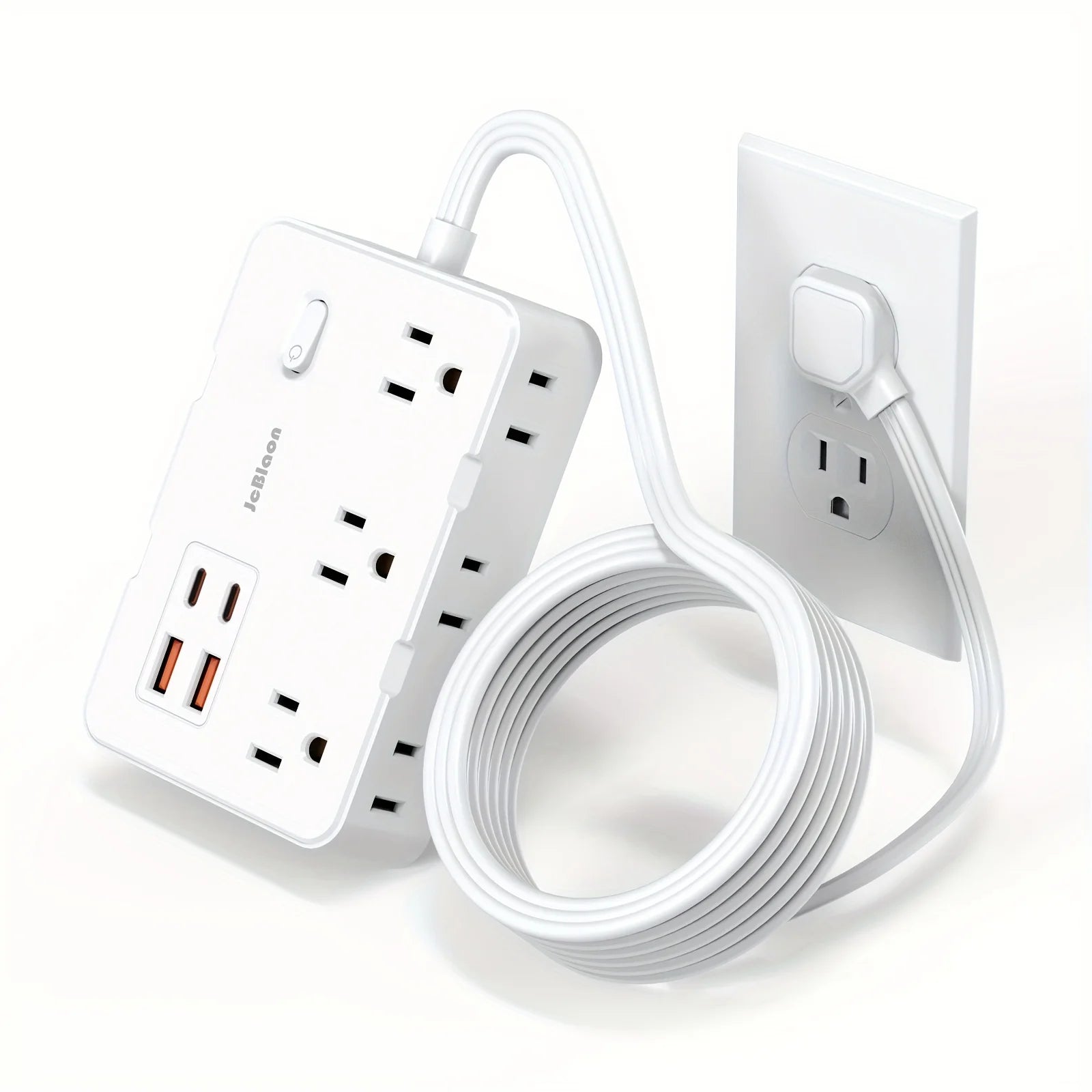 Power Strip Adapter – 6 AC Outlets & 4 USB Ports(2 USB - C) with 5ft Flat Cord
