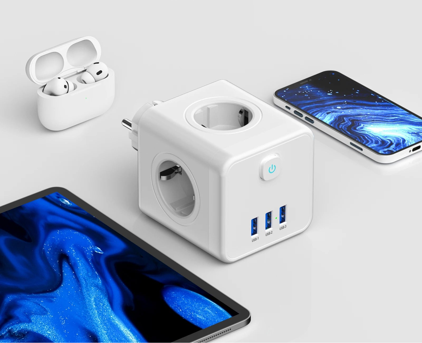 4000W EU Power Strip | 4 AC Outlets & 3 USB Charger