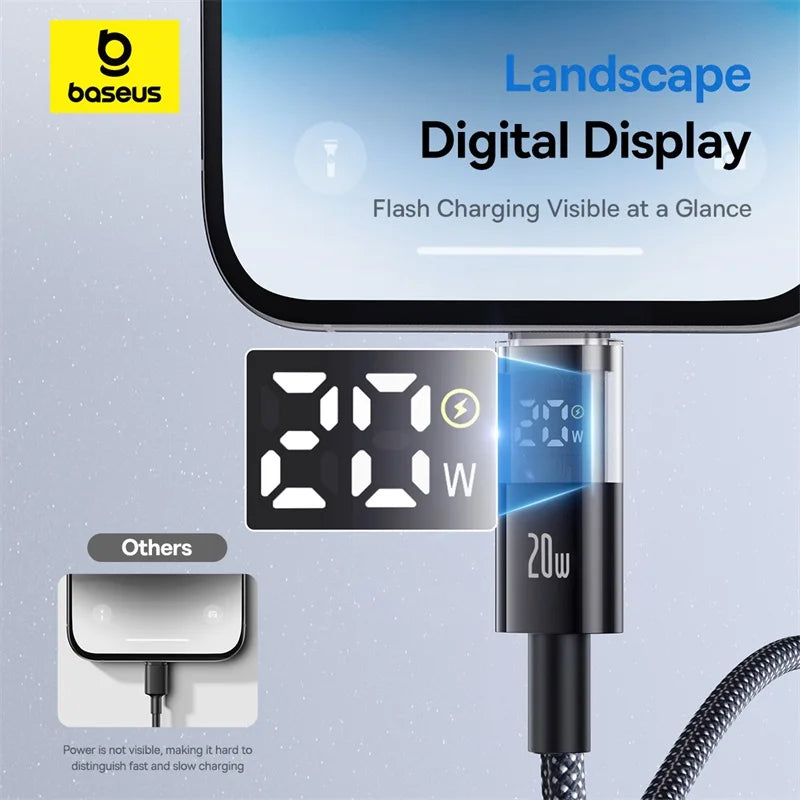 Baseus 20W USB-C Cable for iPhone & iPad – Fast Charge with LED Display
