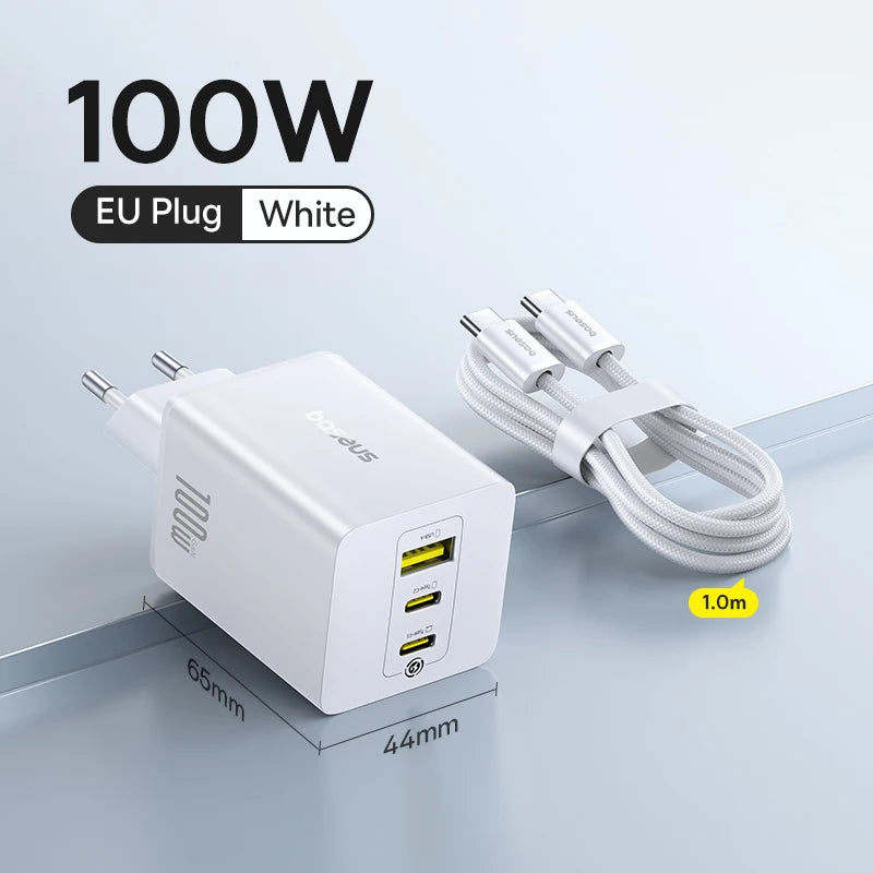 Baseus 100W Fast Charger GaN Charger For iPhone 17 16 Xiaomi Samsung Laptop Tablet USB C Charger QC PD Charger USB Phone Charger