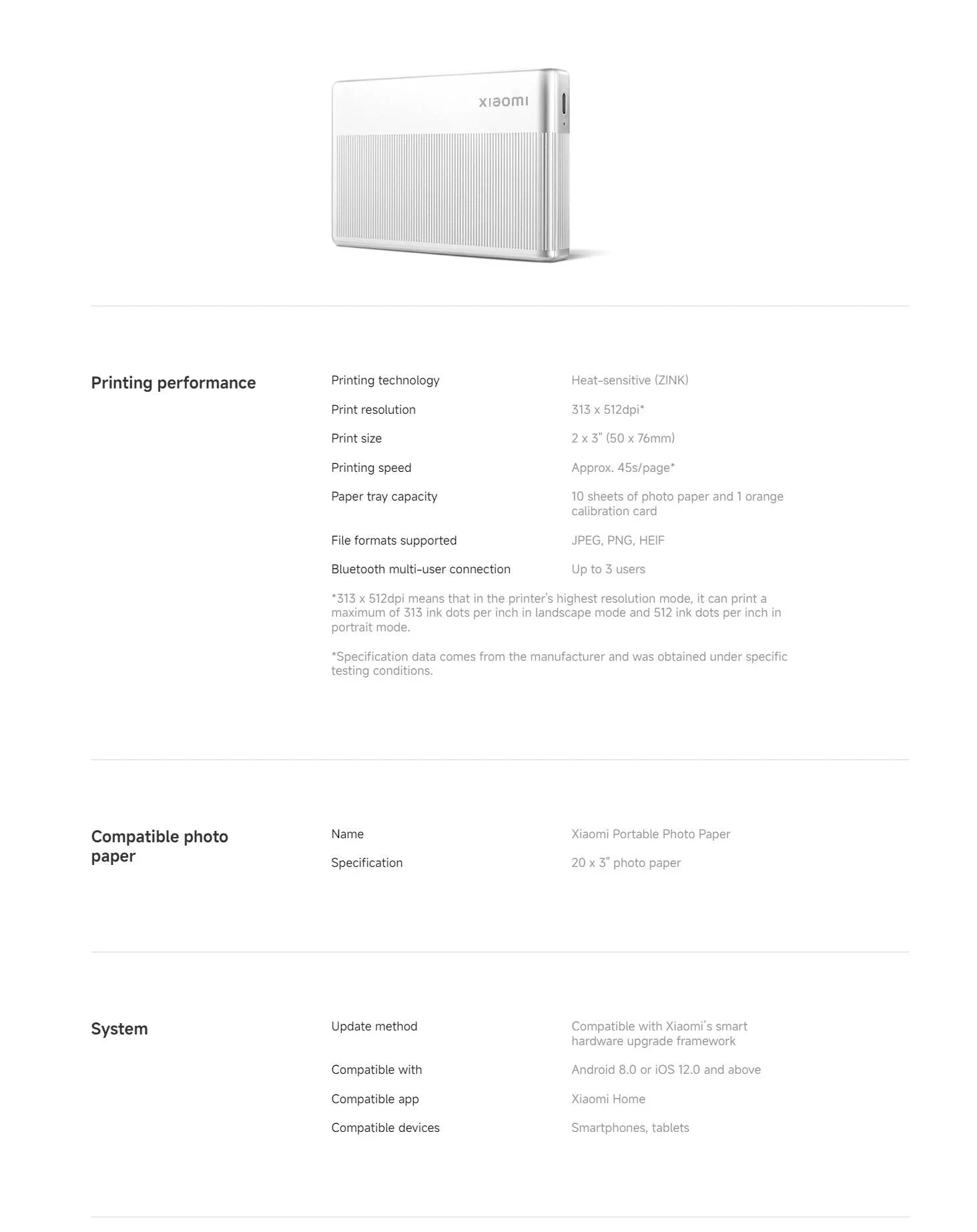 Portable Xiaomi 1S Photo Printer – Thermal Print & AR Video