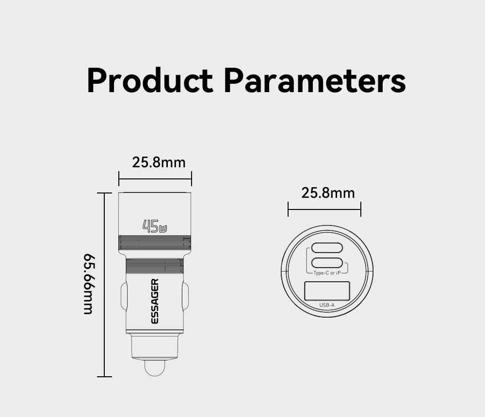 Essager Car Charger 3 Ports 45W USB Type C Fast Charging Phone Quick Charge for IPhone 15 14 Huawei Xiaomi Samsung Laptop Tablet
