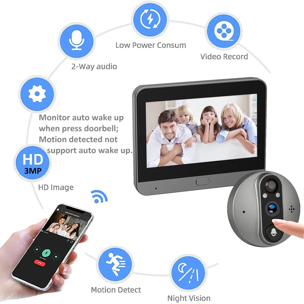 3MP Smart WiFi Doorbell Camera – PIR Motion & 5000mAh Battery