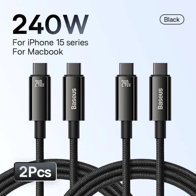 Baseus 240W USB-C Supercharge Cable – Fast Charging for iPhone & MacBook