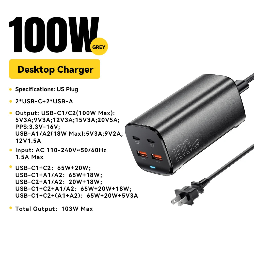 Essager PD & QC 100W USB-C Charger for Laptop & Phone