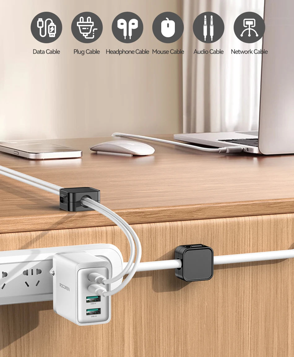Rocoren Adjustable Cable Holder – Under Desk Wire Organizer & Protector