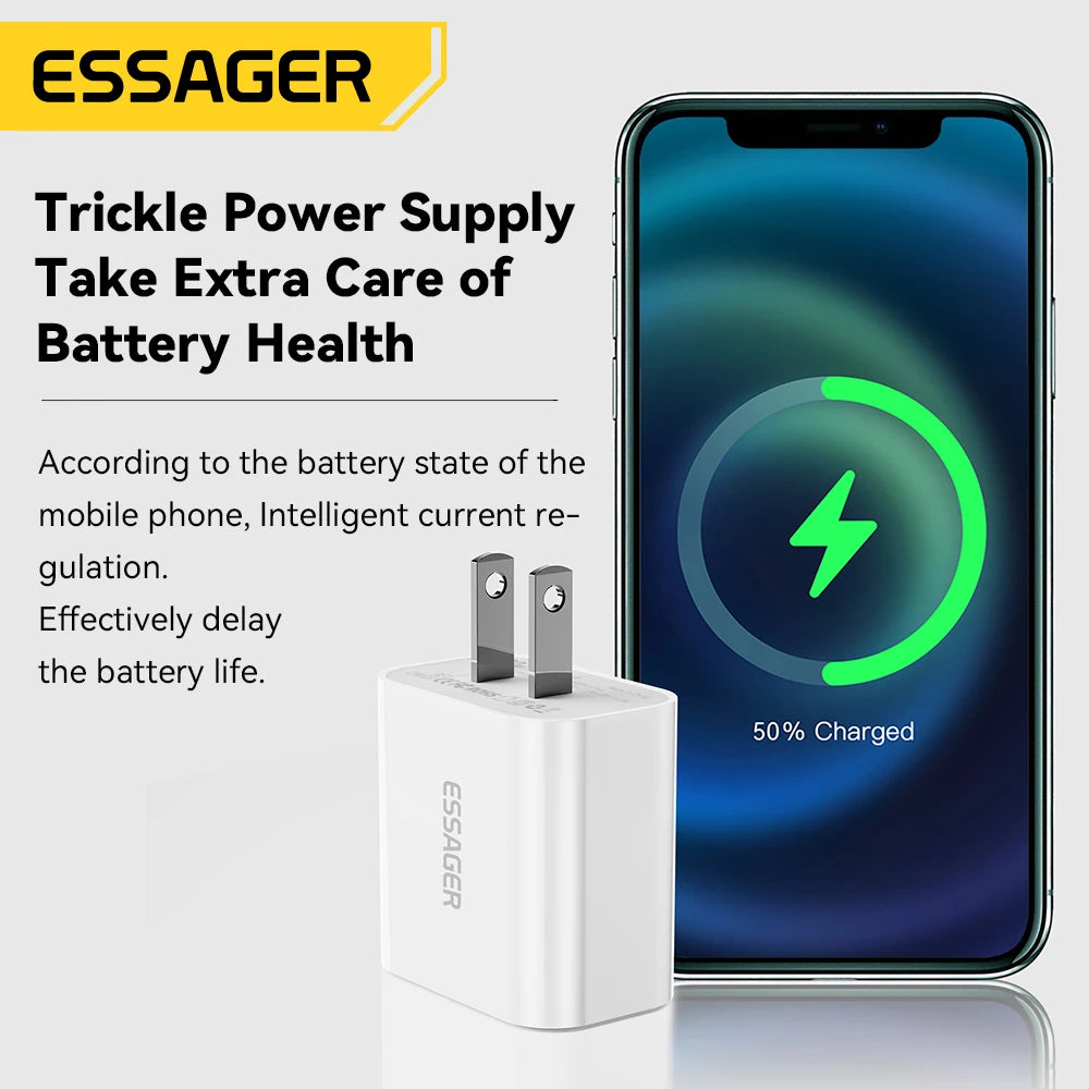 Essager 20W Charger Fast Charging Type-C Lightning Charger Set PD QC Quick Charge  For  iPhone 14 13 12 11 iPad Pro Max