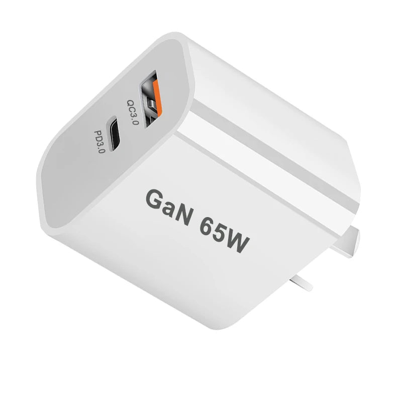 2-Port 65W GaN USB-C Charger – PD Fast Wall Adapter for Phones