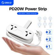 ORICO Power Strip with 2 AC Outlets, USB-C & USB Ports – 20W Fast Charging Extension Cord