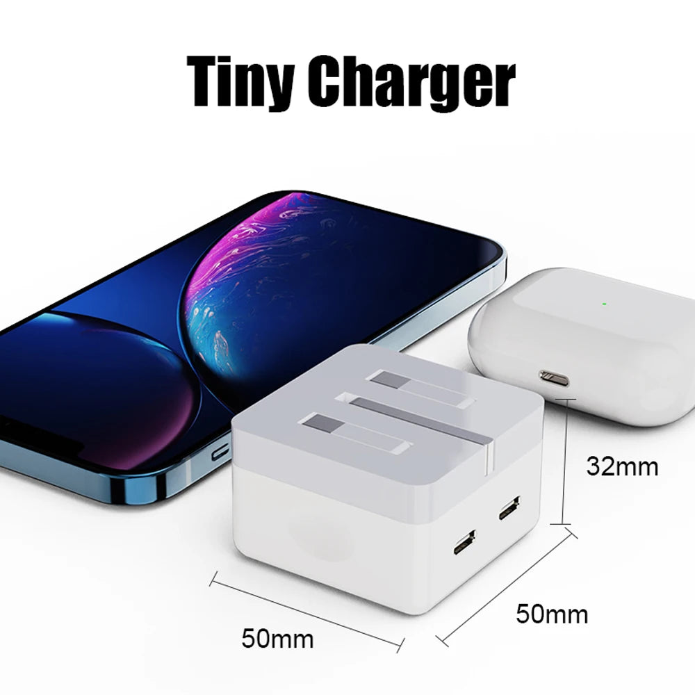 40W Dual USB-C Charger – Foldable Wall Adapter for iPhone & iPad