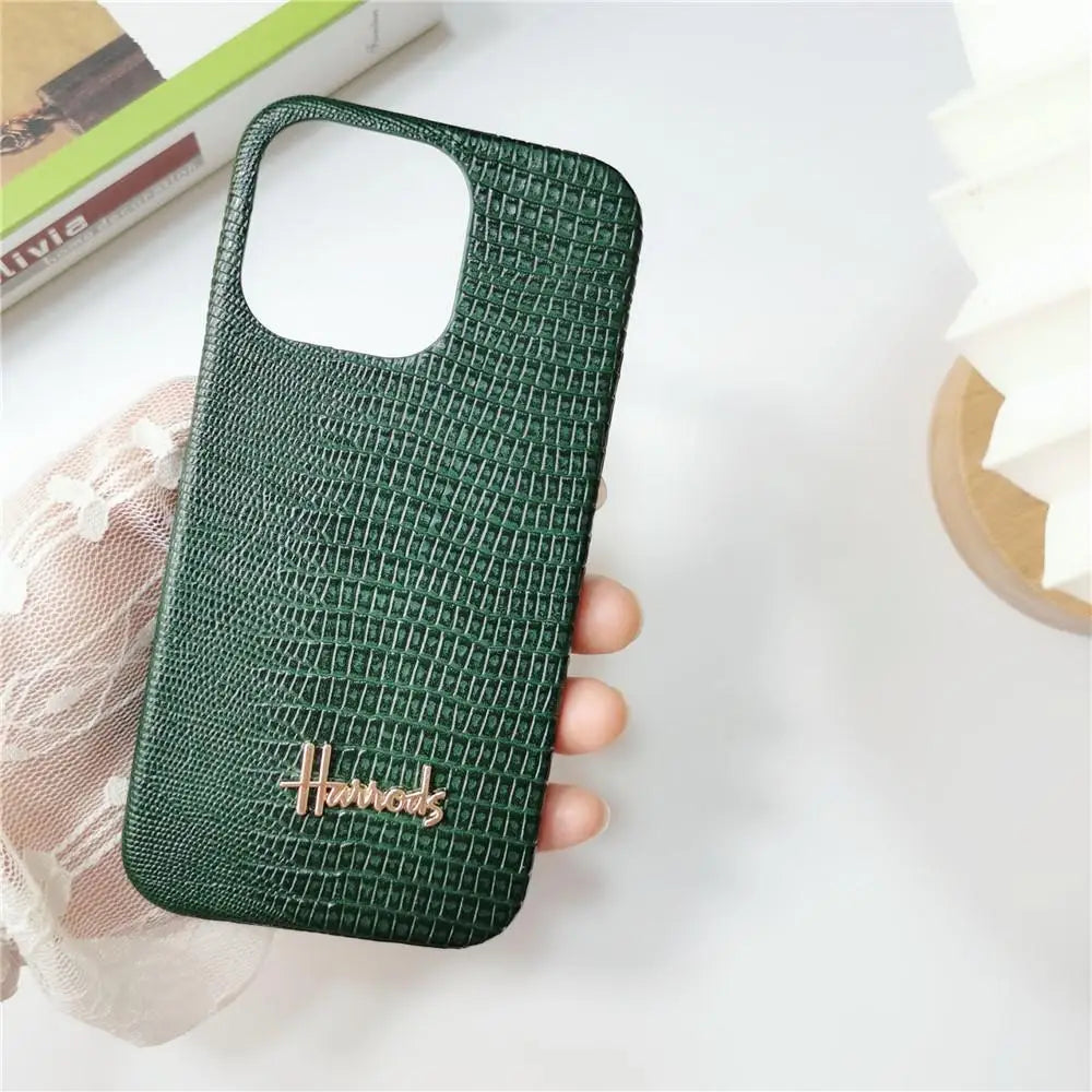 Luxury Business Lizard Skin Pattern Couple Hard Case For Iphone 17 16 14 15 11 12 13 Pro Max PU Leather Cover Fundas