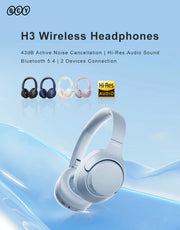 QCY H3 ANC Wireless Headphones – 43dB Hybrid Noise Cancelling, Hi-Res Audio & 60H Battery Life
