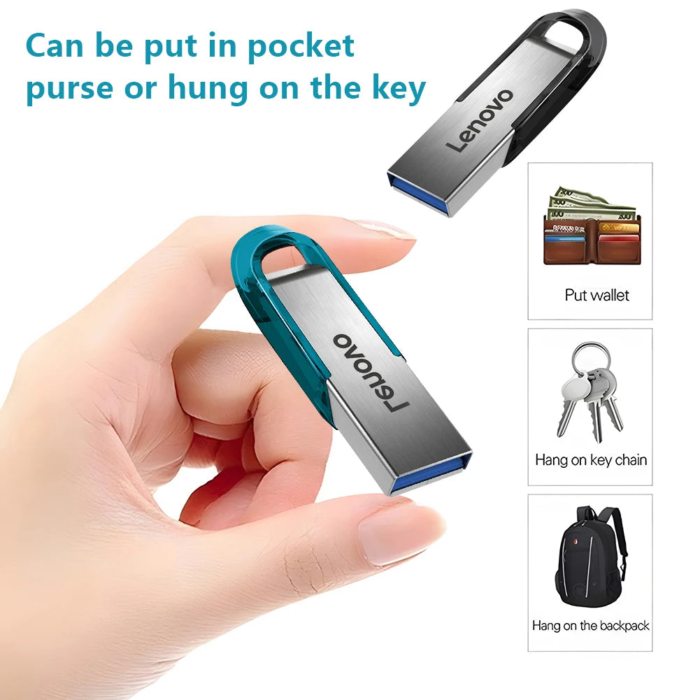 Lenovo 2TB/1TB/512GB USB 3.0 Flash Drive – Waterproof Metal Storage