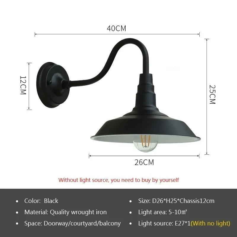 Retro LED Outdoor Wall Lamp – Waterproof, E27 Bulb Compatible