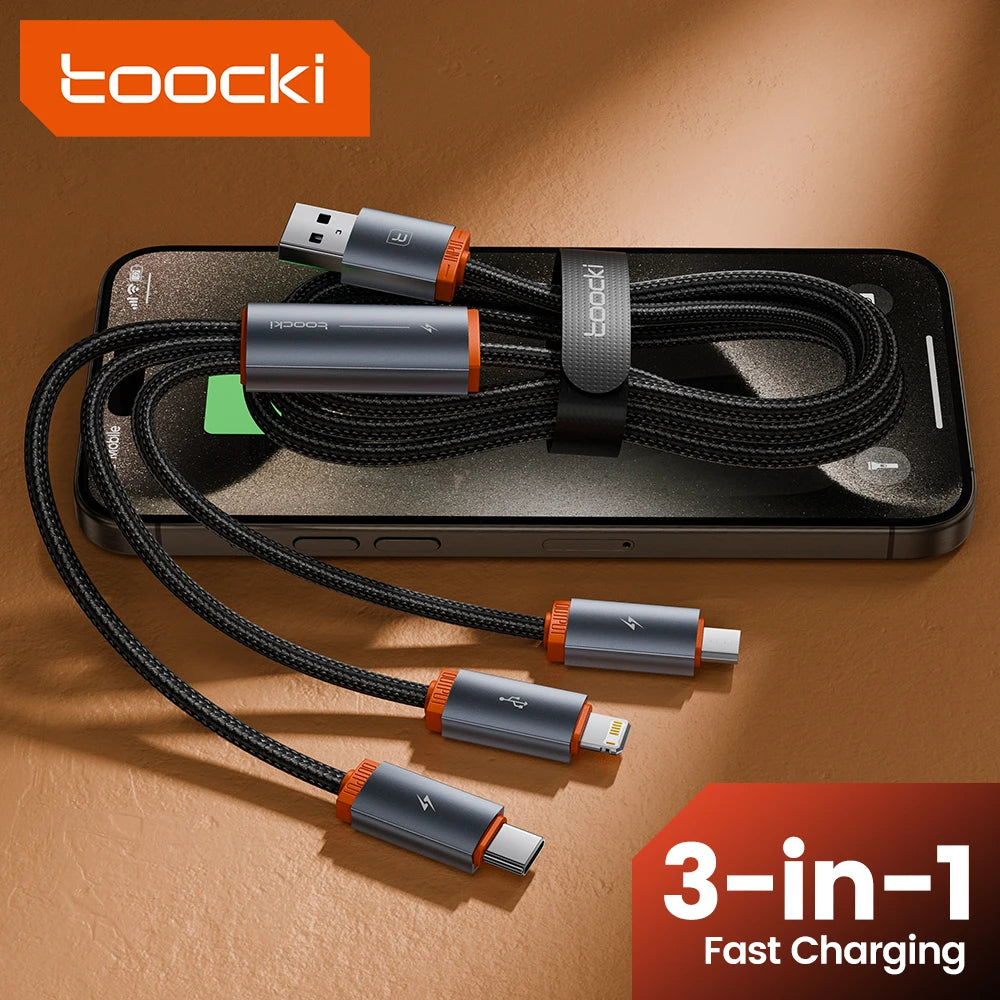 TOOCKI 3-in-1 Fast Charging Cable – USB-C, Lightning & Micro USB Multi Charging Cable