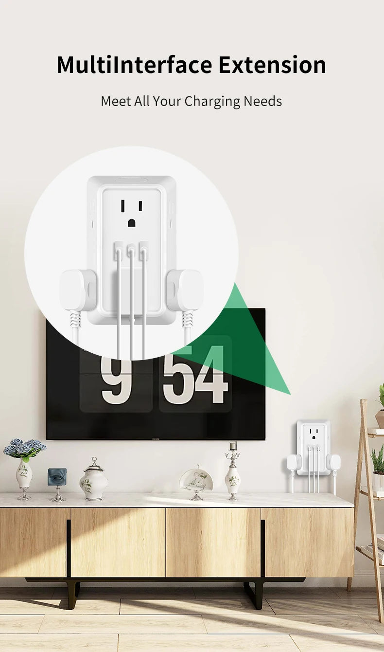 9-in-1 Wall Plug Power Adapter – 6 AC Outlets with 2 USB & 1 USB-C Charging