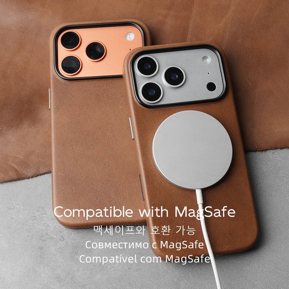 YMW Magnetic Genuine Leather MagSafe Case for iPhone 14–17 Series