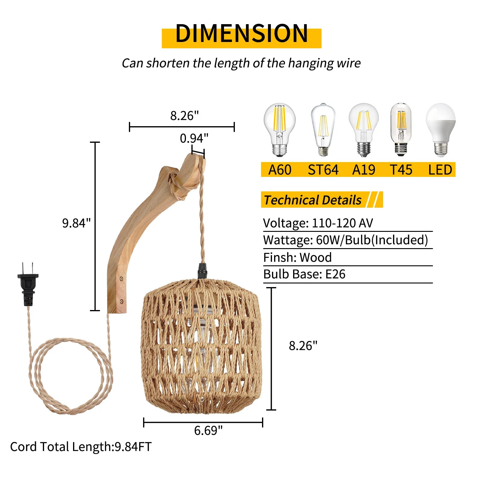 Bamboo Lantern Wall Lamp – Hand-Woven Rattan E27
