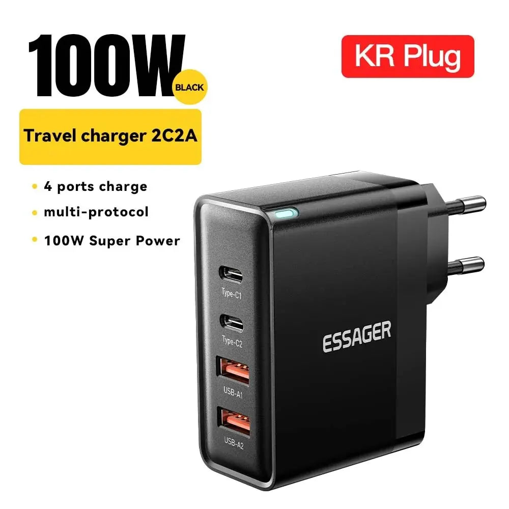 Essager 100W GaN USB-C Quick Charger – PD & QC for iPhone, Xiaomi, MacBook