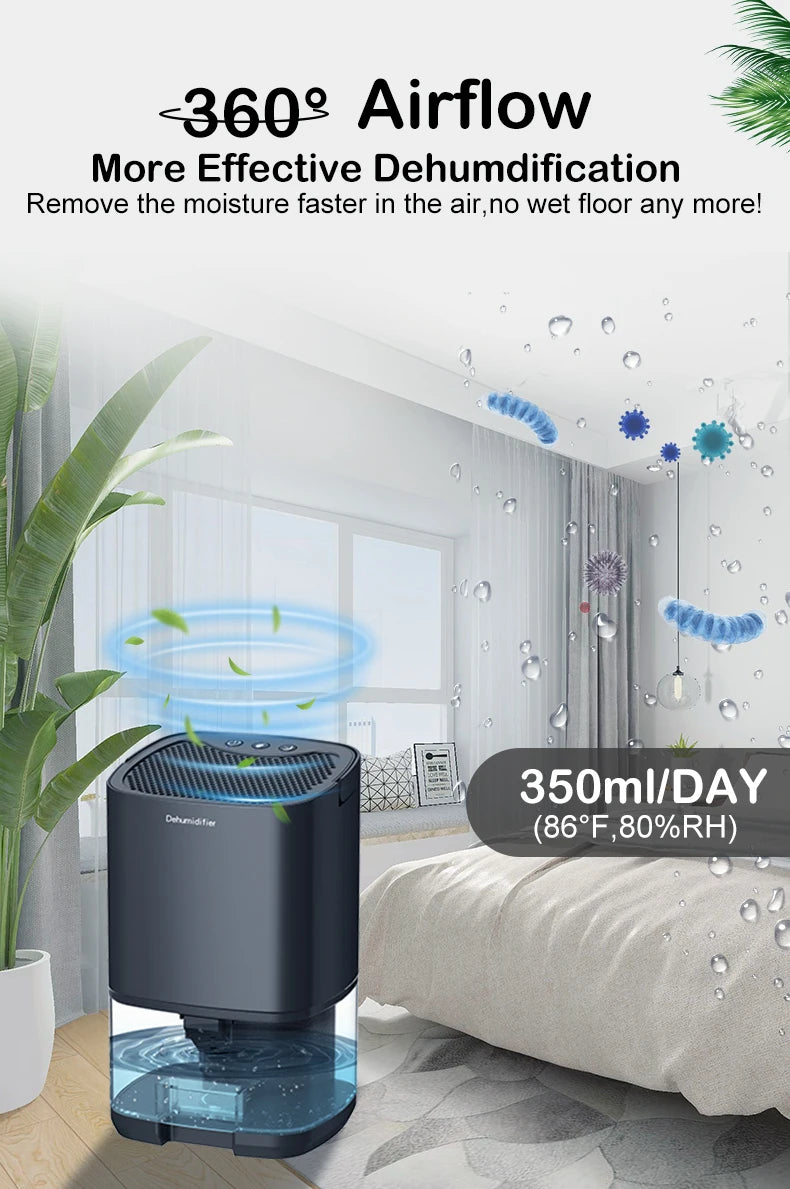 Portable Silent Air Dehumidifier – 1L Compact Moisture Absorber (EU/US Plug)