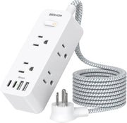 BESHON 6-Outlet Power Strip – 5ft Cord with 4 USB Ports & Surge Protection