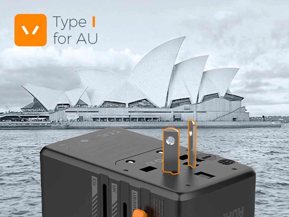 TESSAN 100W GaN Universal Travel Adapter – USB & Type-C Fast Charging