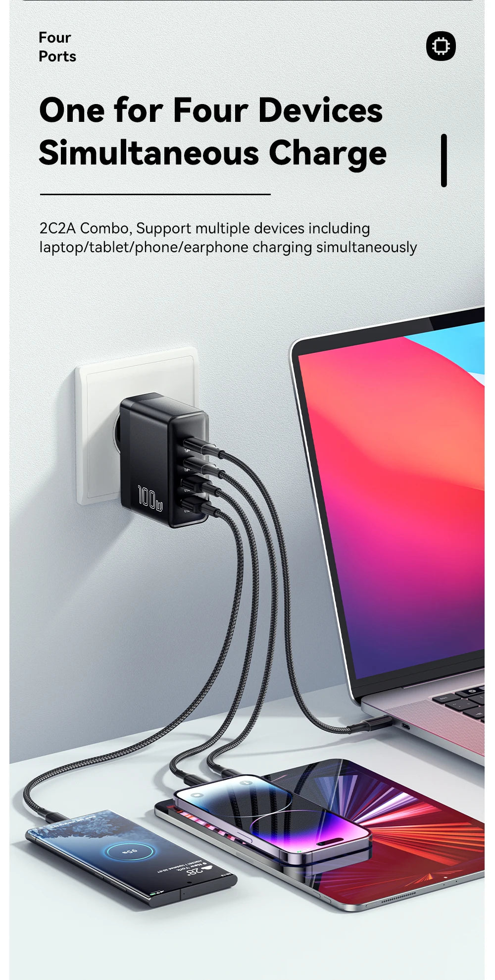 Essager 100W GaN USB-C Quick Charger – PD & QC for iPhone, Xiaomi, MacBook