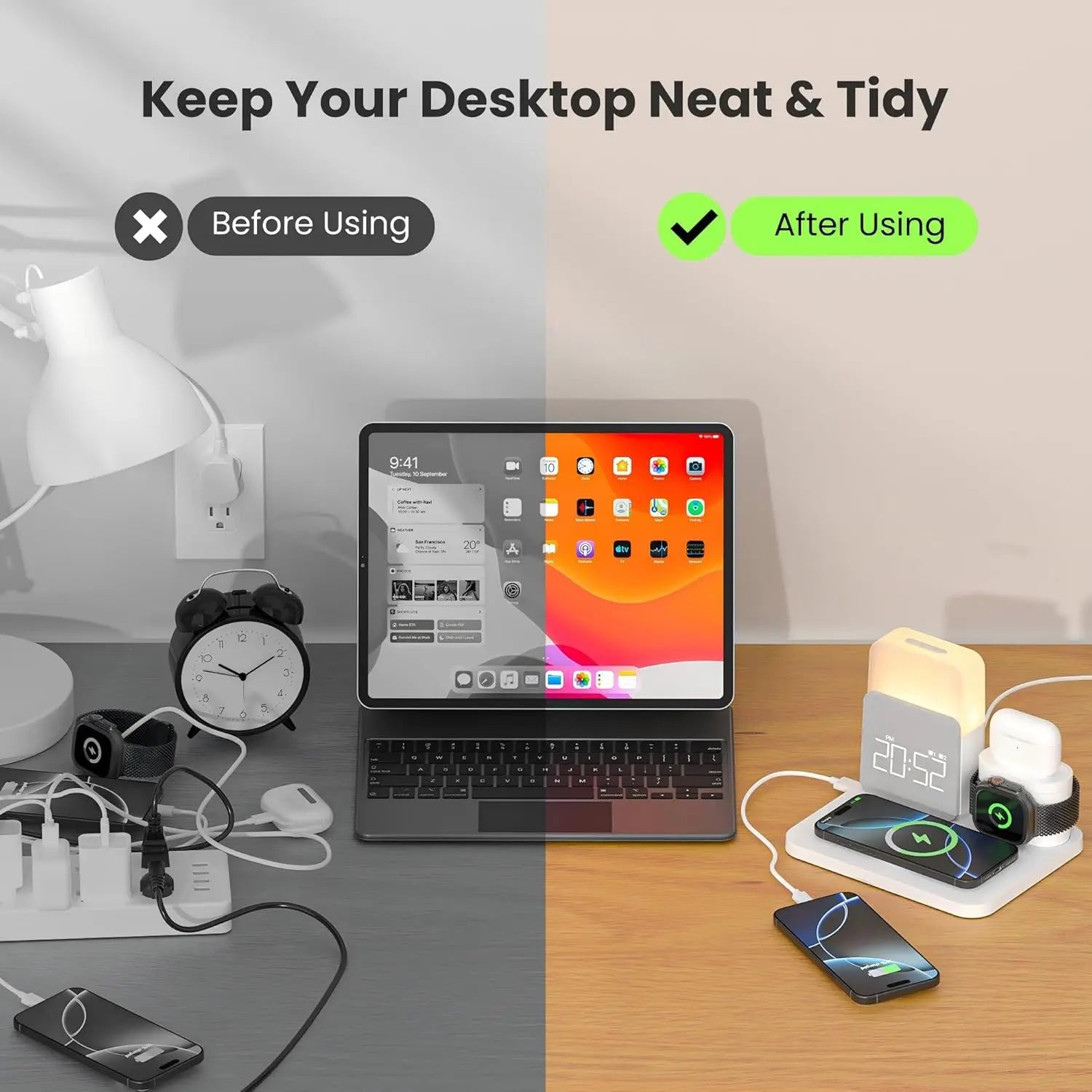 7-in-1 MagSafe Wireless Charger – Alarm & Night Light