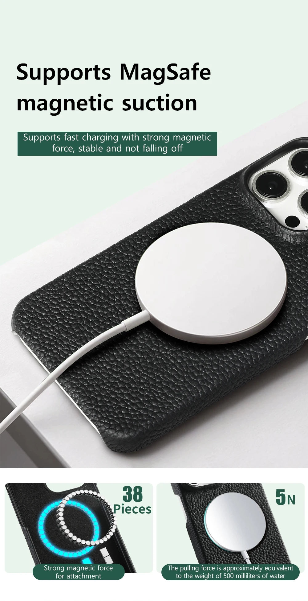 iPhone MagSafe Leather Case – Cowhide Lychee, Pro & Max