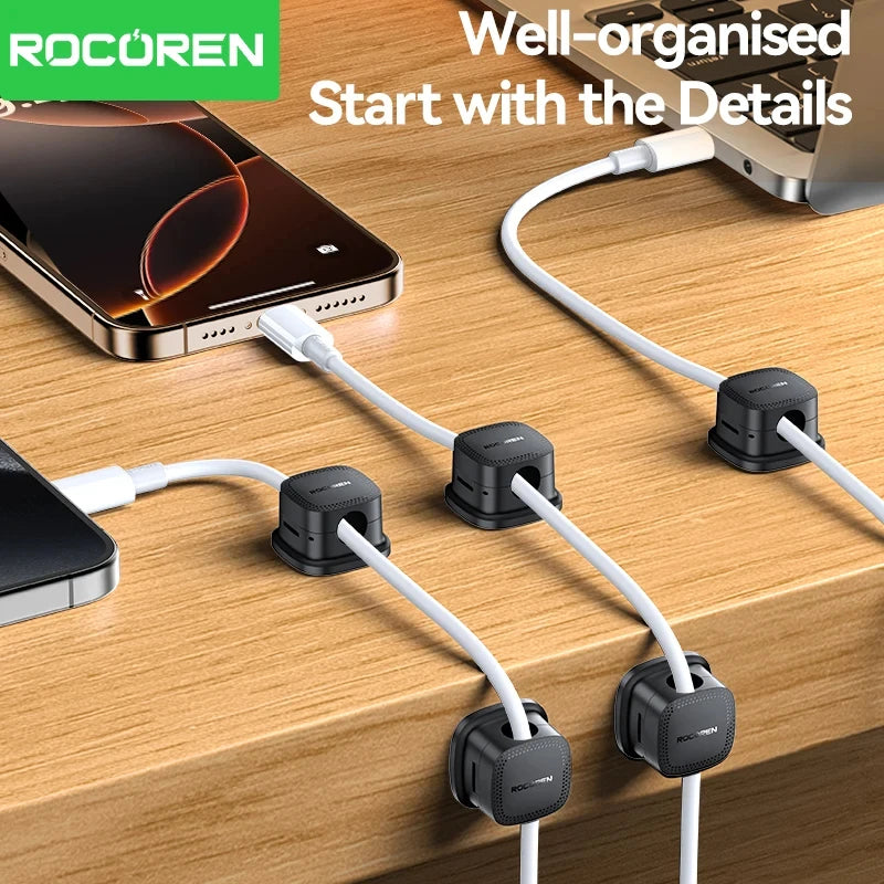 Rocoren Magnetic Cable Organizer – 6PCS Adjustable Wire Holder for Desk