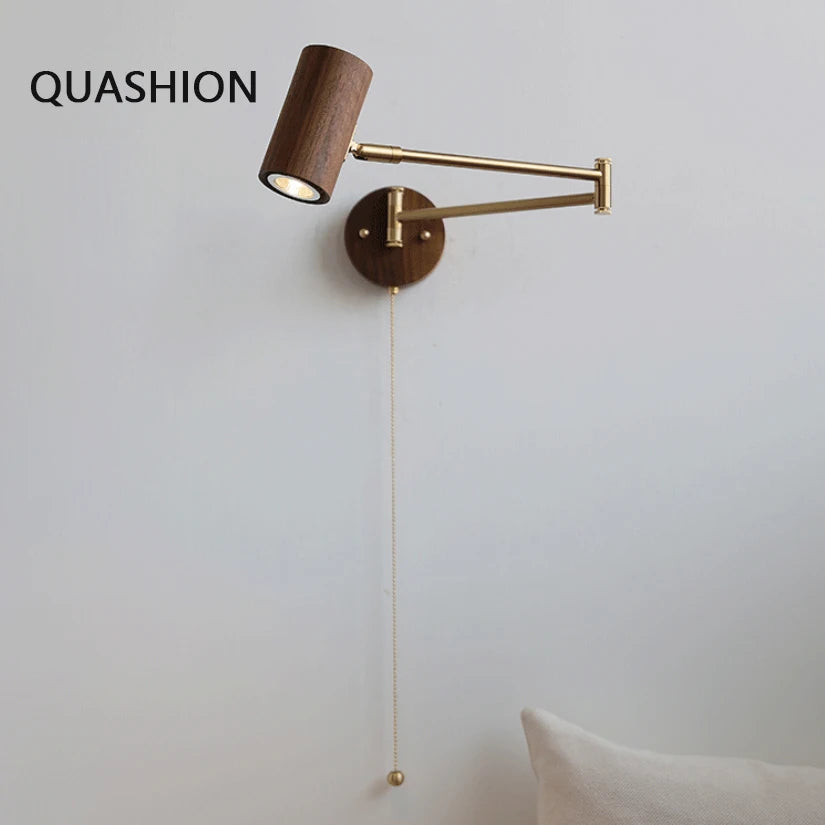 QUASHION Modern Wall Lamp – Rotatable Wood & Iron Sconce