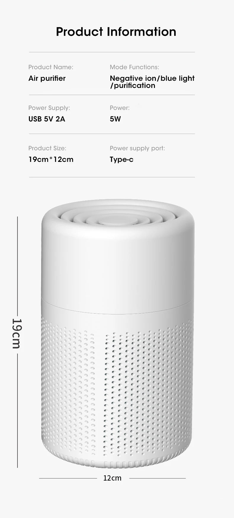 Mini Desktop Air Purifier – Portable H13 HEPA Air Cleaner (USB Type-C)