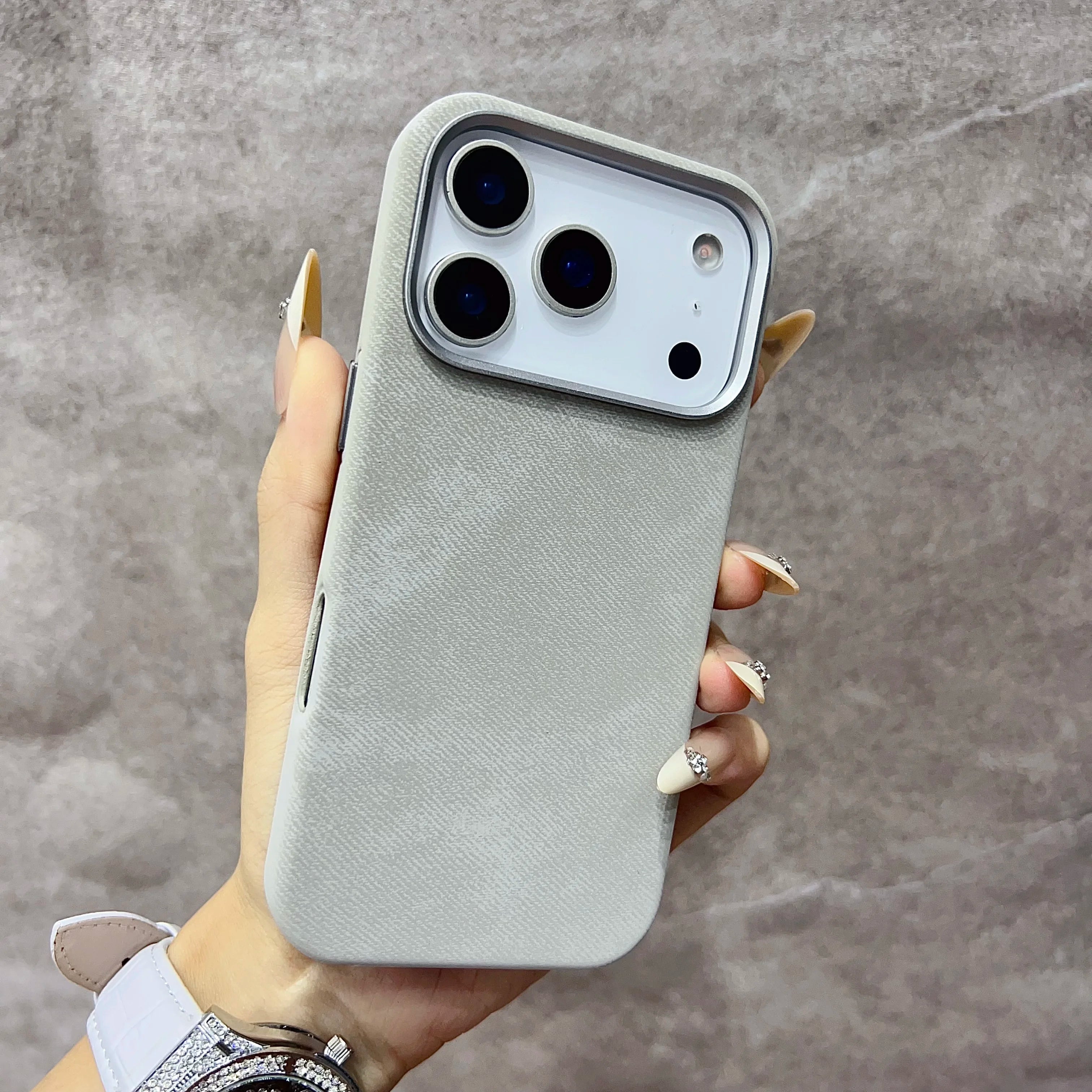 Luxury MagSafe Fiber Leather iPhone Case – Shockproof & Alloy Lens