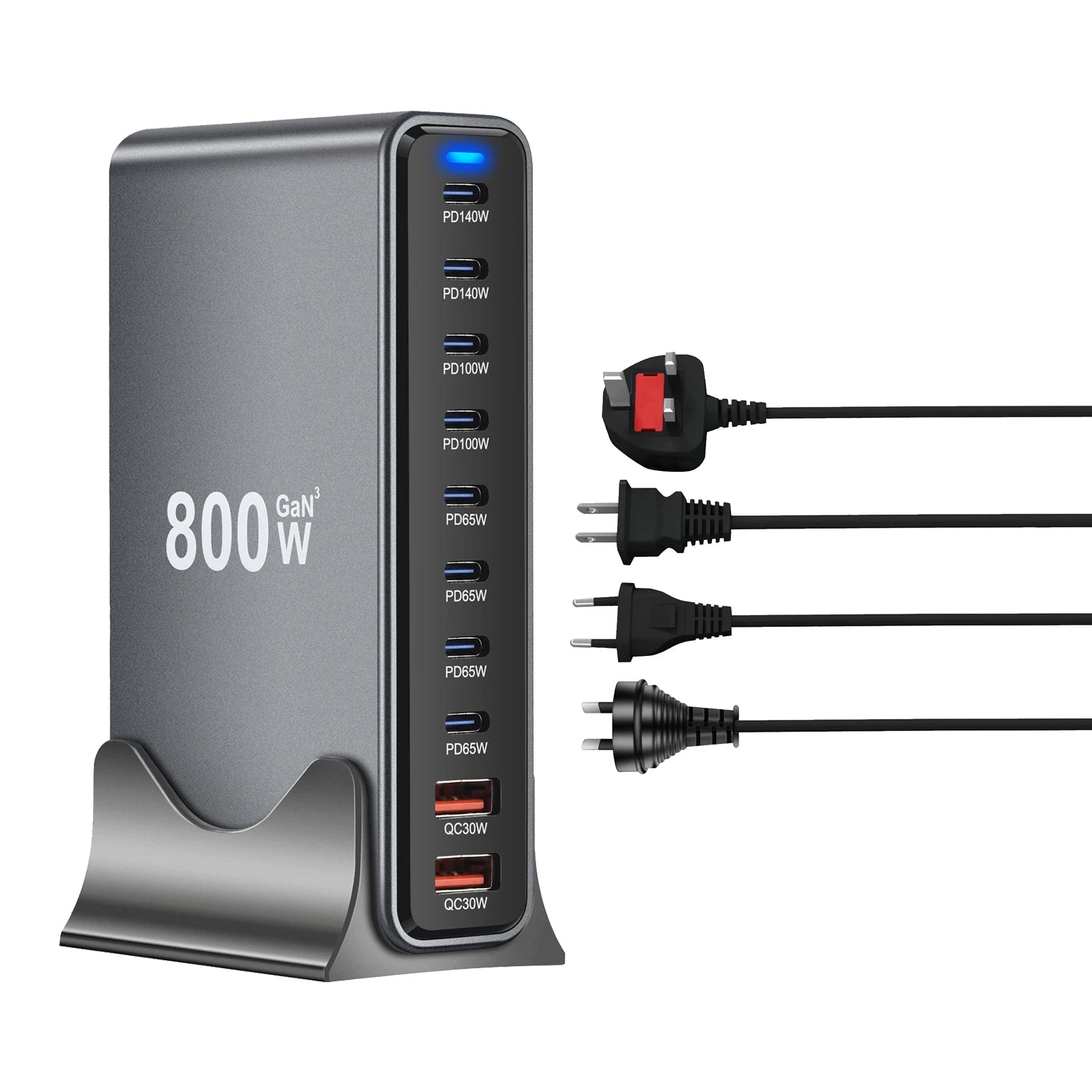 800W GaN 10-Port USB-C Fast Desktop Charger – PD3.1 for iPhone, Samsung & Laptop