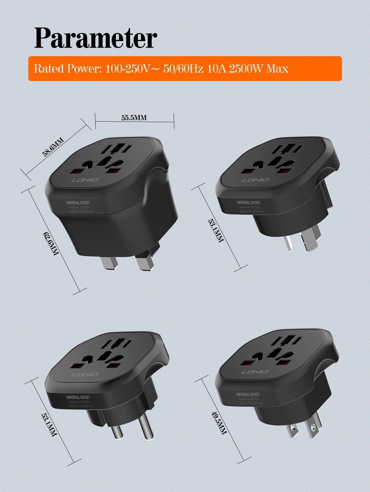 LDNIO Universal Travel Adapter – AU / UK / US / EU Plug Converter