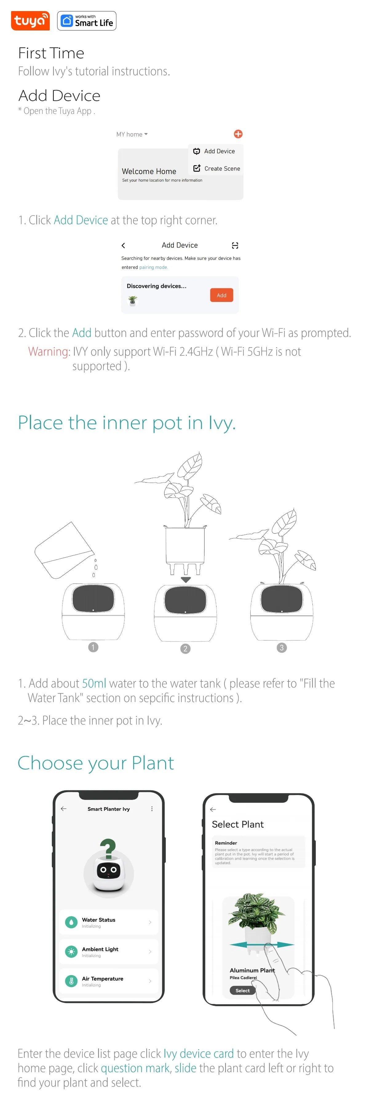 Ivy Tuya Smart Planter – AI Plant Care with Sensors