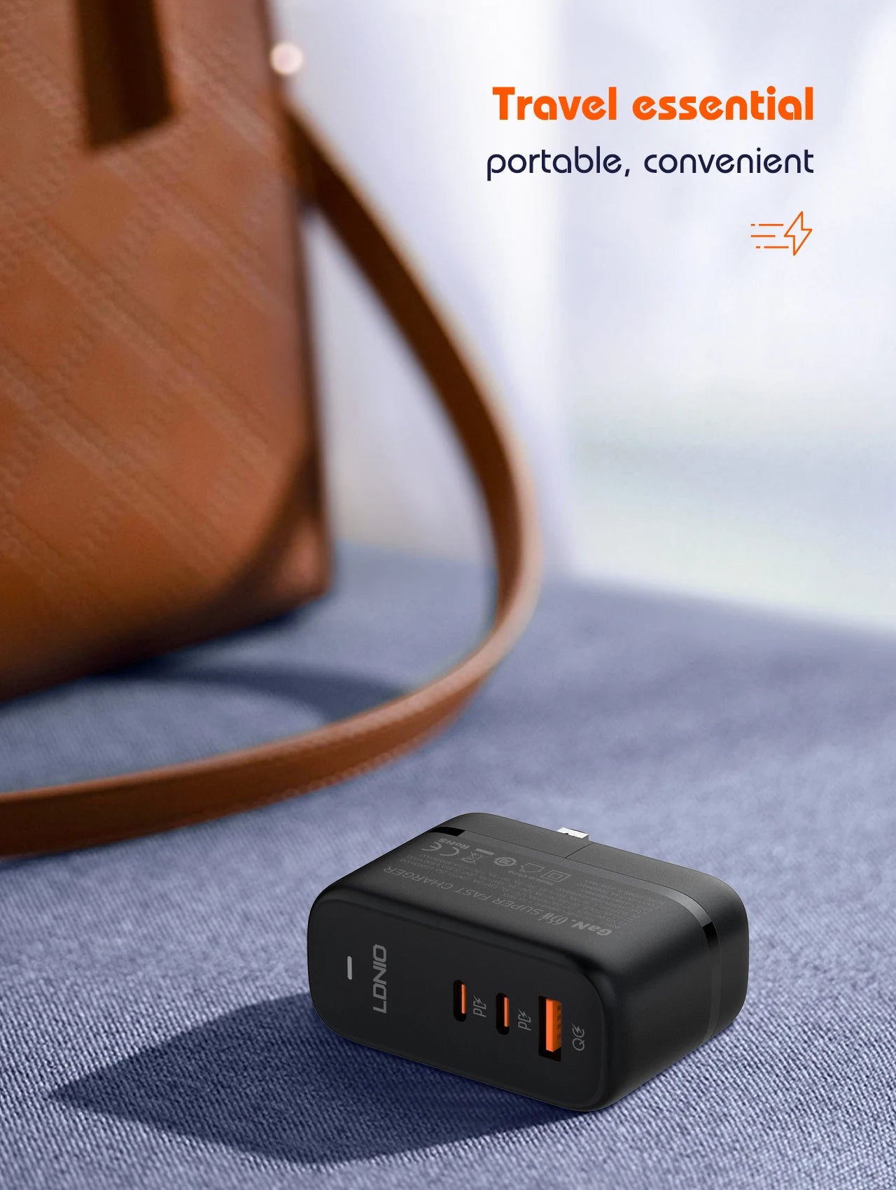 LDNIO 65W GaN USB-C Travel Charger – 3-Port PD/QC Wall Charger with EU/UK/US/AU Adapter