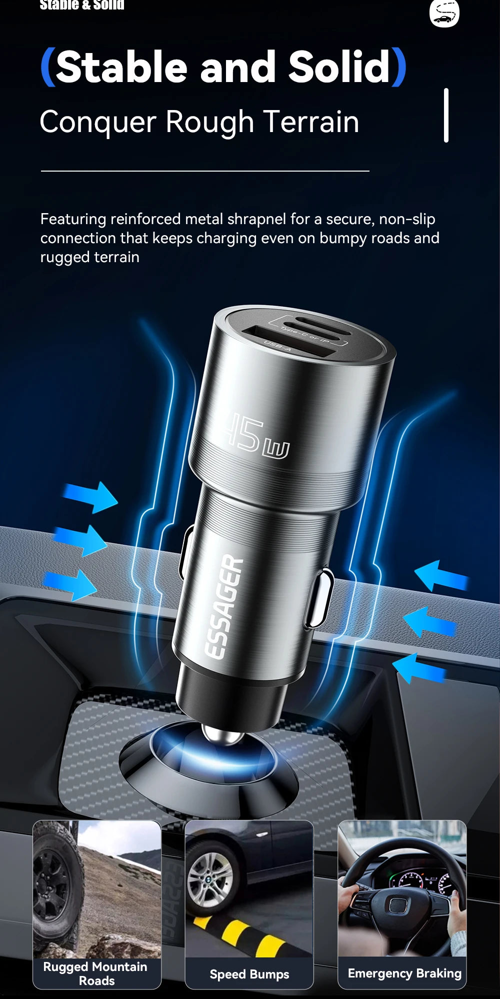 Essager Car Charger 3 Ports 45W USB Type C Fast Charging Phone Quick Charge for IPhone 15 14 Huawei Xiaomi Samsung Laptop Tablet