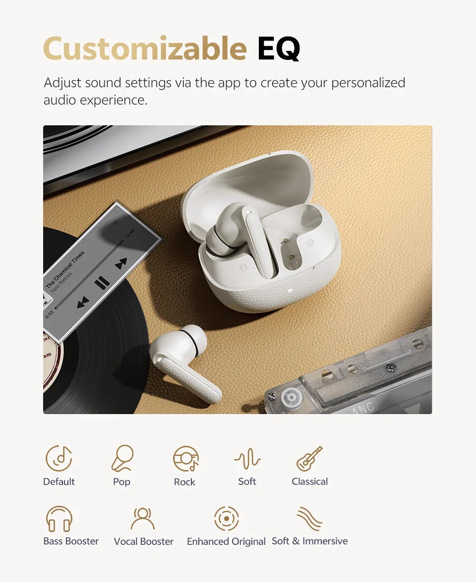 QCY Buds ANC -45dB Adaptive Noise Cancelling Wireless Bluetooth 5.4 Earbuds 6 Mics Clear Call 10mm Dynamic Driver Earphone 25Hrs