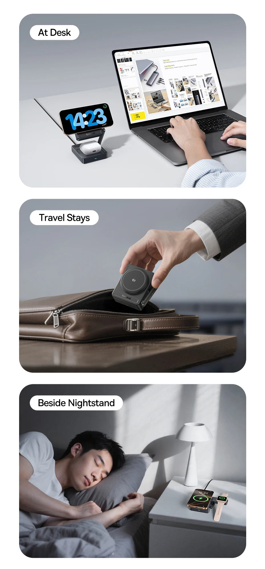 3-in-1 Baseus Wireless Charging Stand – Fast Charge for Devices